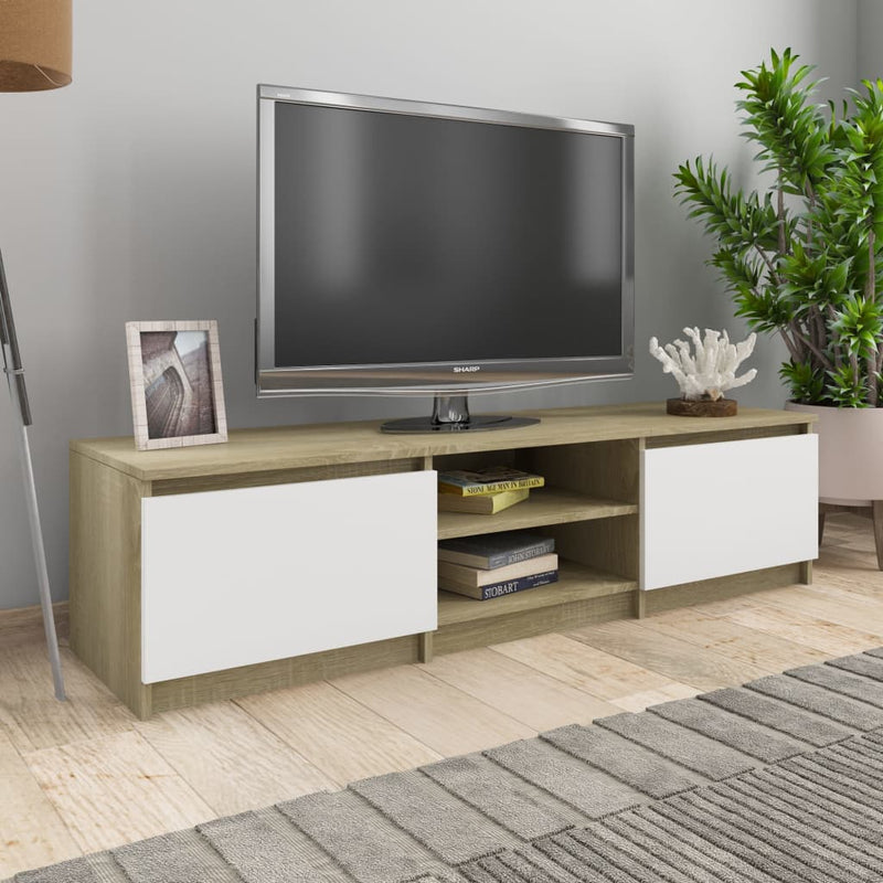 TV Cabinet White and Sonoma Oak 55.1"x15.7"x14" Chipboard