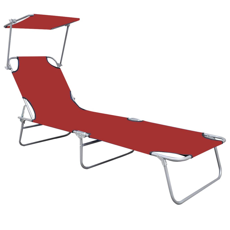 Folding Sun Lounger with Canopy Red Aluminium