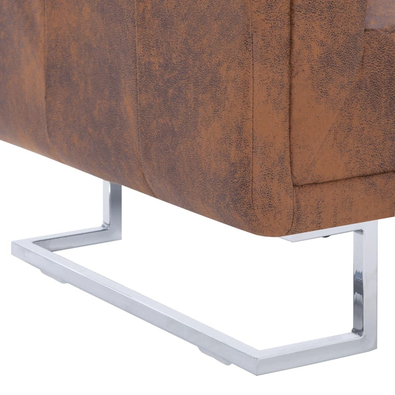 Cube Armchair Brown Faux Suede Leather