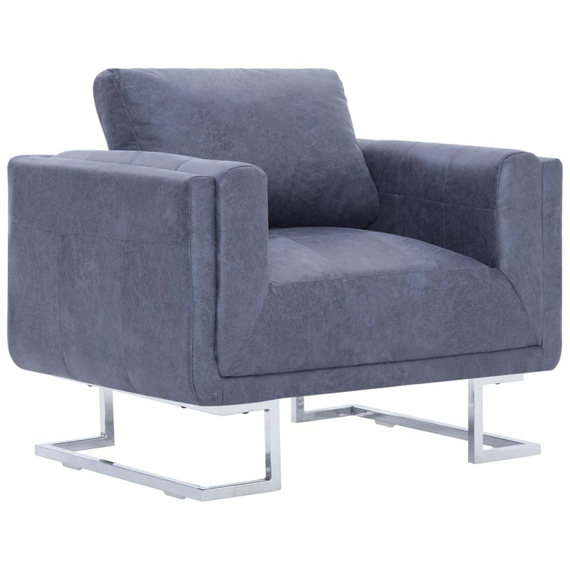 Cube Armchair Gray Faux Suede Leather