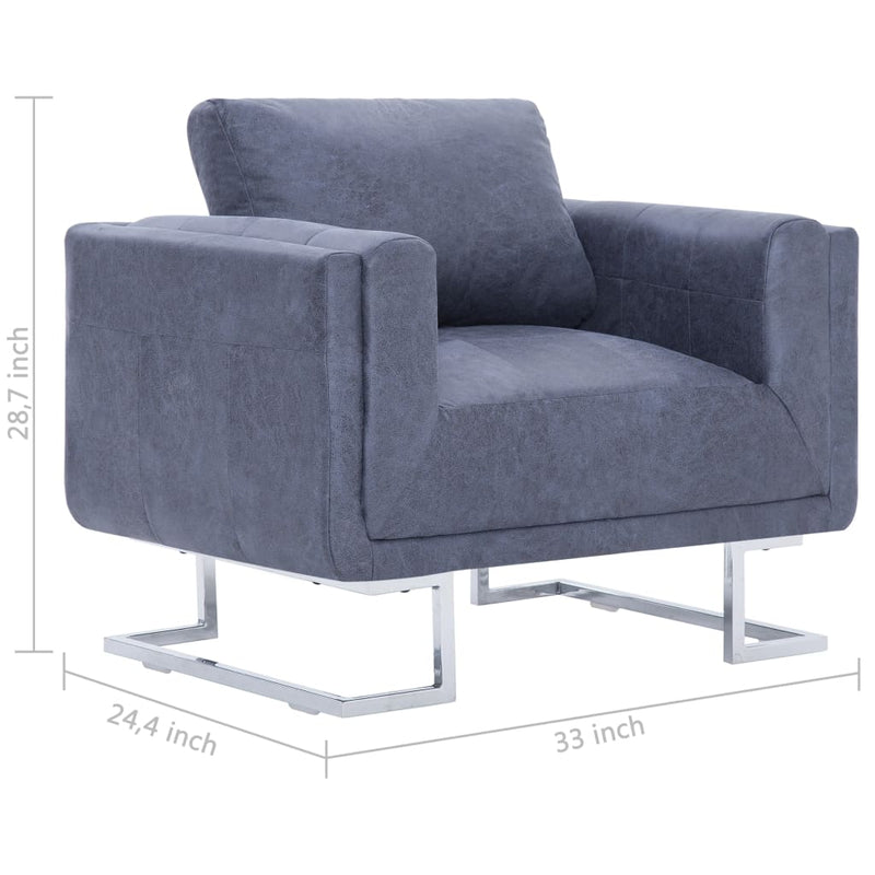 Cube Armchair Gray Faux Suede Leather