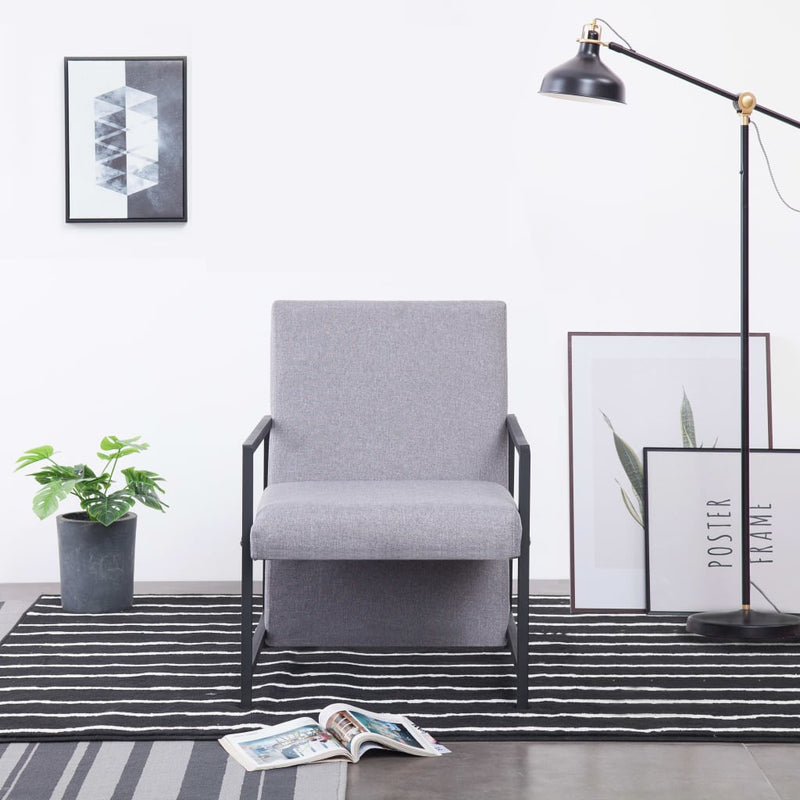 Armchair with Chrome Feet Light Gray Fabric