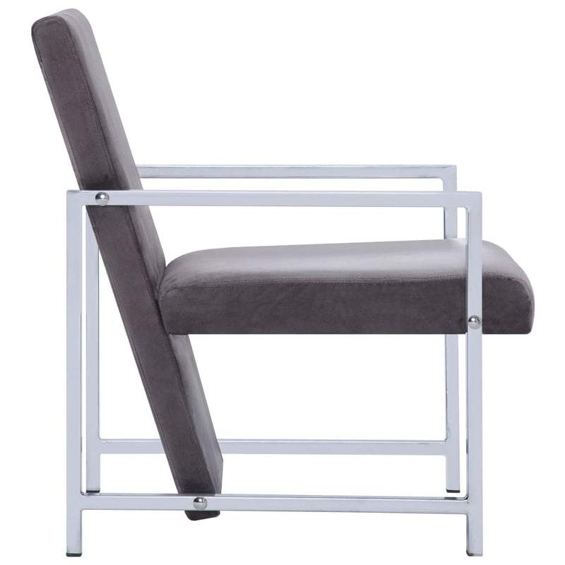 Armchair with Chrome Feet Dark Gray Velvet