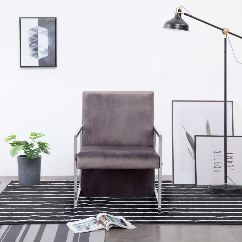 Armchair with Chrome Feet Dark Gray Velvet