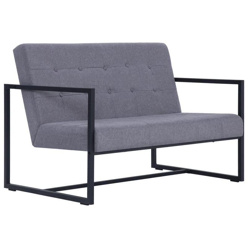 2-Seater Sofa with Armrests Light Gray Steel and Fabric