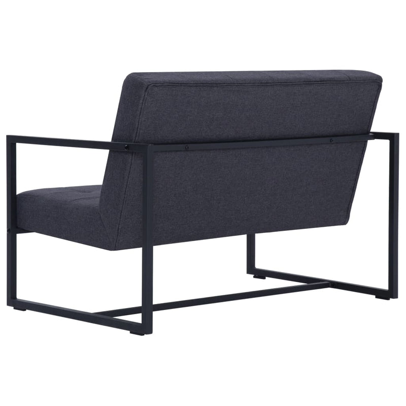 2-Seater Sofa with Armrests Dark Gray Steel and Fabric
