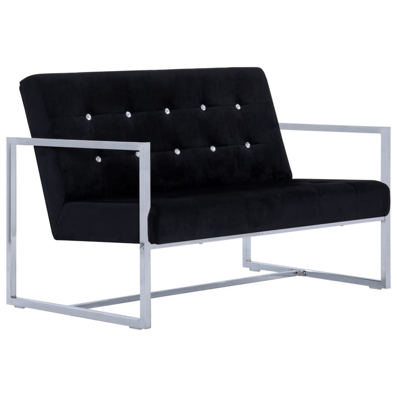 2-Seater Sofa with Armrests Black Chrome and Velvet