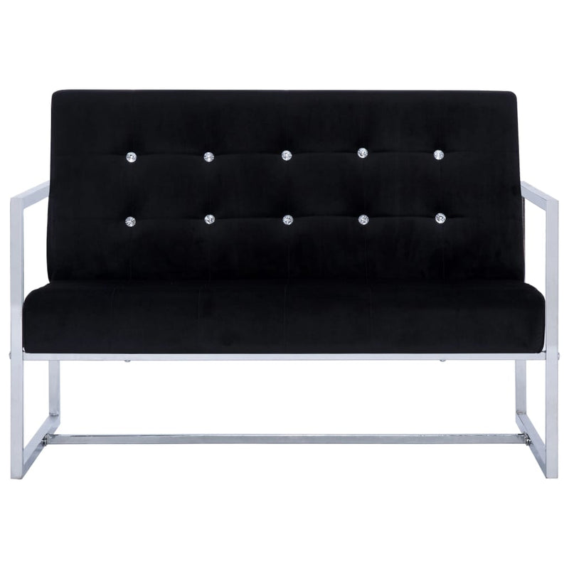 2-Seater Sofa with Armrests Black Chrome and Velvet