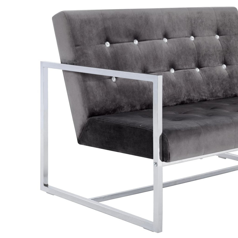 2-Seater Sofa with Armrests Dark Gray Chrome and Velvet