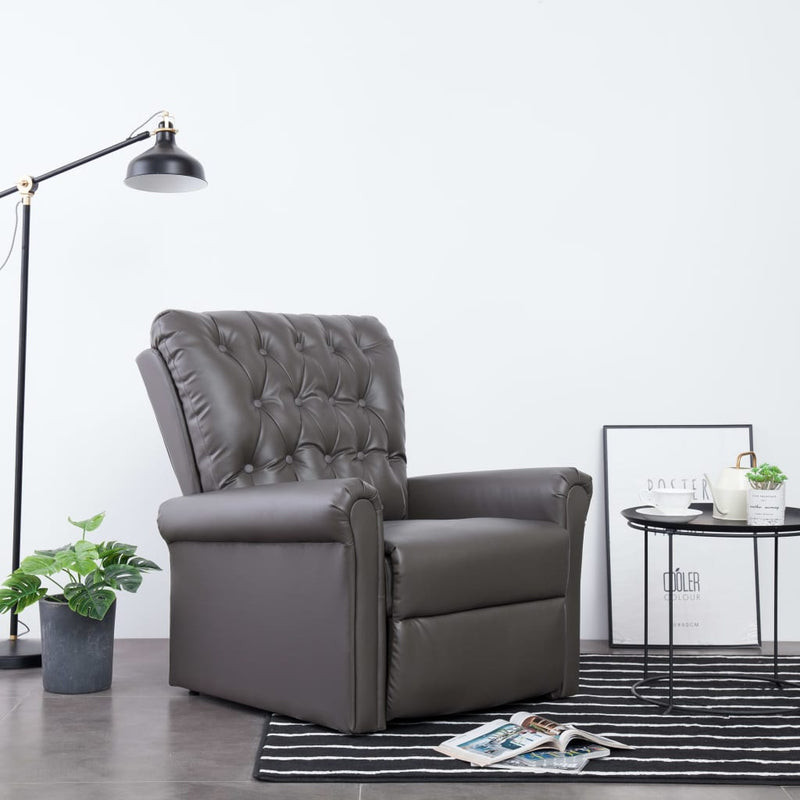 Reclining Chair Gray Faux Leather