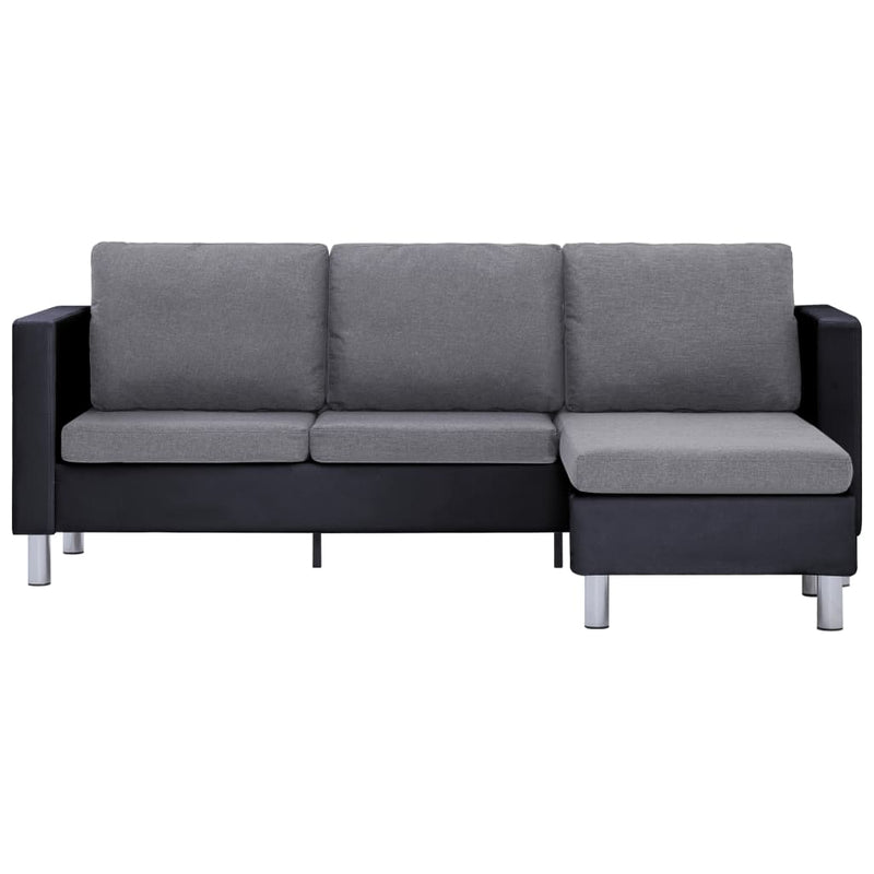 3-Seater Sofa with Cushions Black Faux Leather