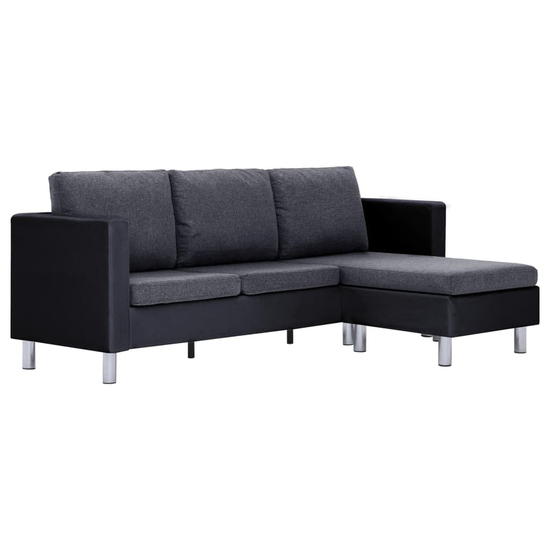 3-Seater Sofa with Cushions Black Faux Leather