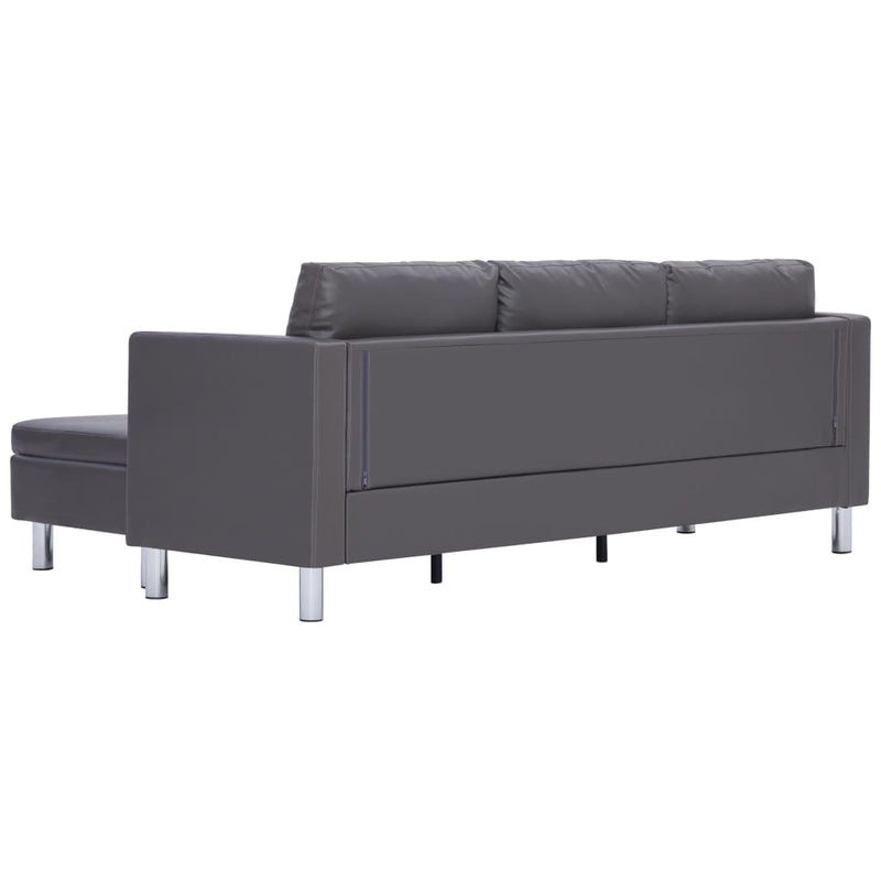 3-Seater Sofa with Cushions Gray Faux Leather