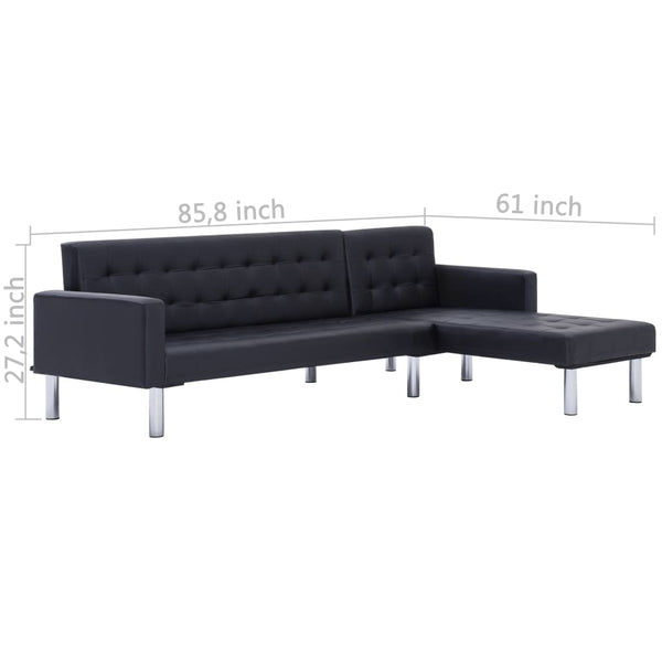 L-shaped Sofa Bed Black Faux Leather