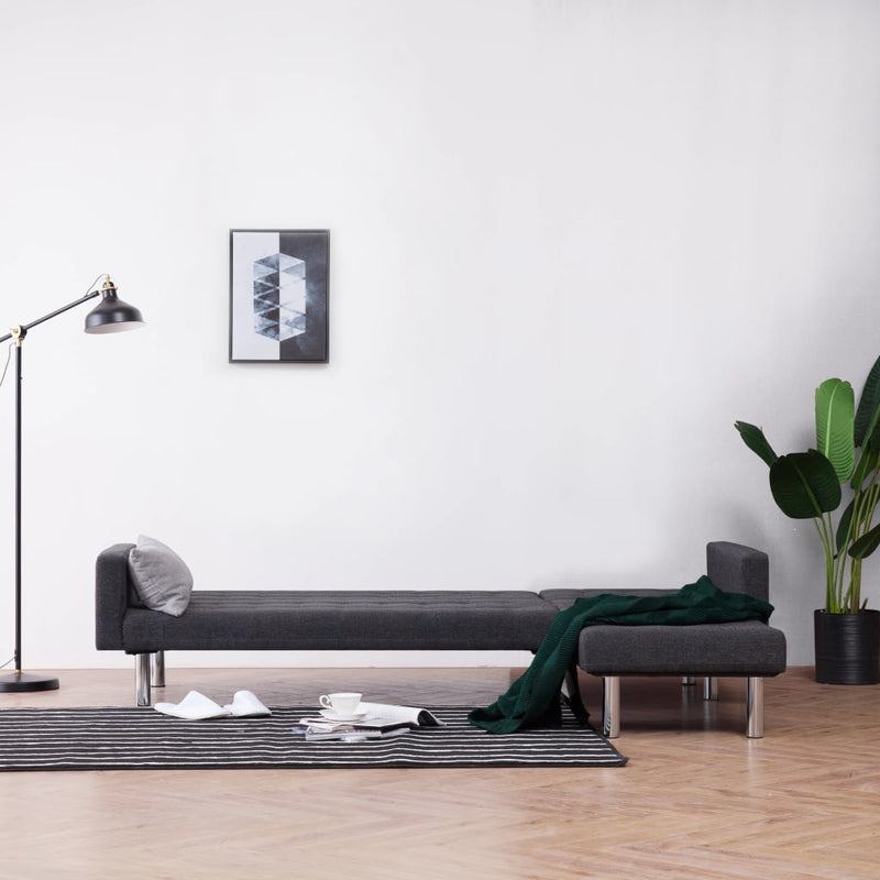 L-shaped Sofa Bed Dark Gray Polyester