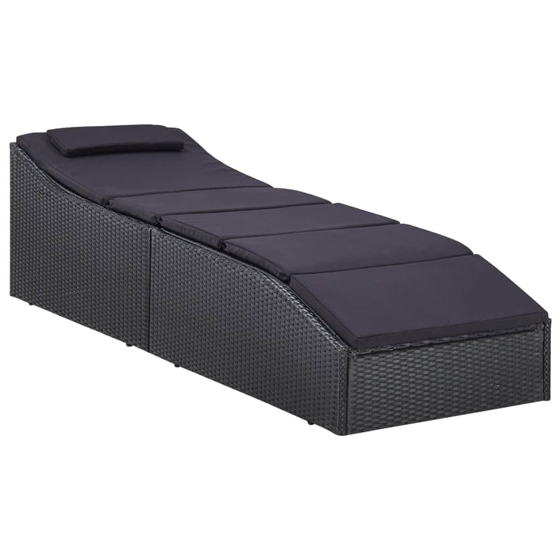 Sunbed with Cushion Poly Rattan Black