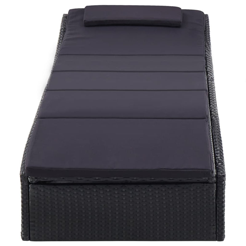 Sunbed with Cushion Poly Rattan Black