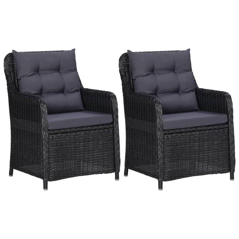 Patio Chairs 2 pcs with Cushions Poly Rattan Black
