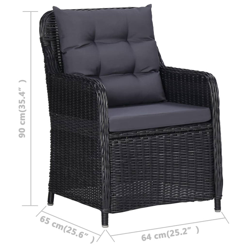 Patio Chairs 2 pcs with Cushions Poly Rattan Black