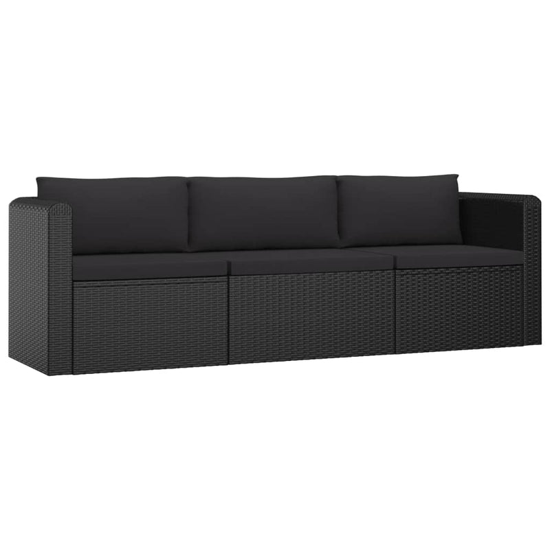 3 Piece Patio Sofa Set with Cushions Poly Rattan Black