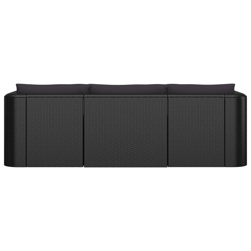 3 Piece Patio Sofa Set with Cushions Poly Rattan Black