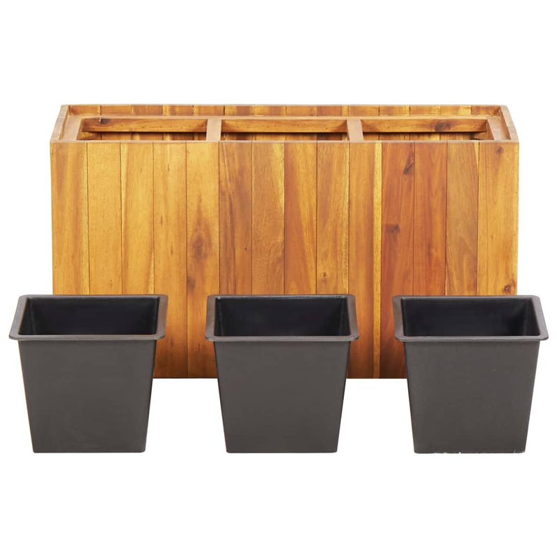 Garden Raised Bed with 3 Pots Solid Acacia Wood