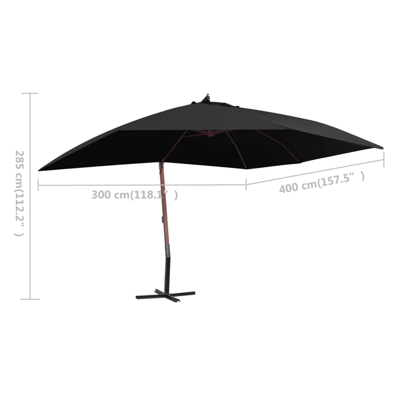 Hanging Parasol with Wooden Pole 157.5"x118.1" Black