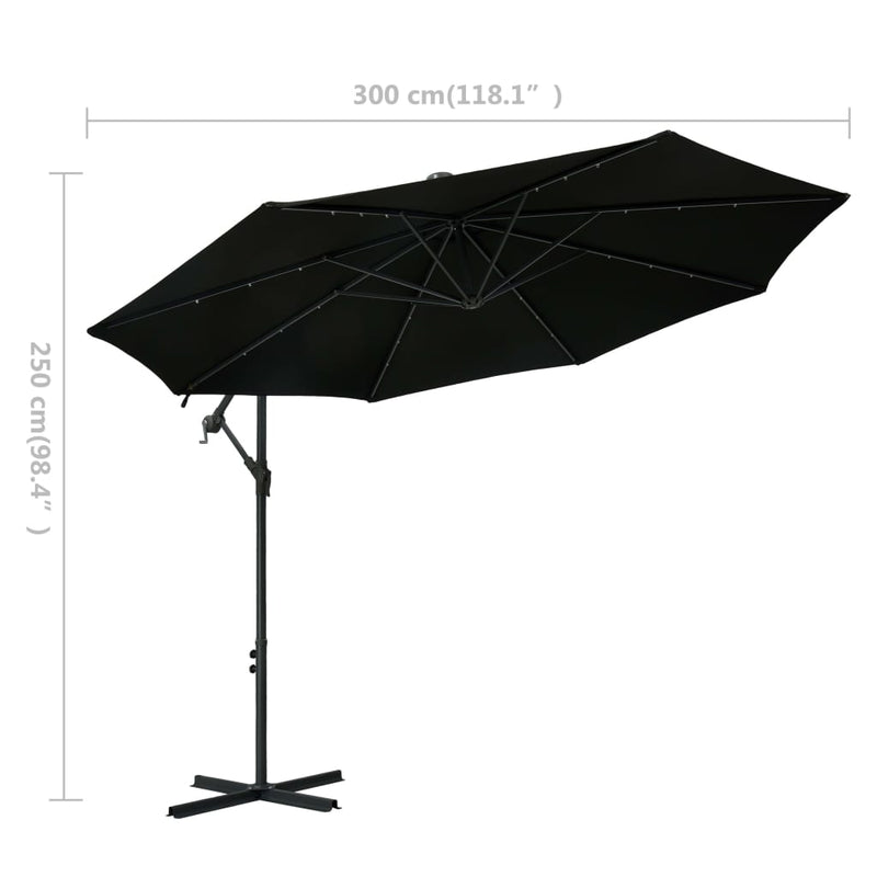 Cantilever Umbrella with LED Lights and Steel Pole 118.1" Black