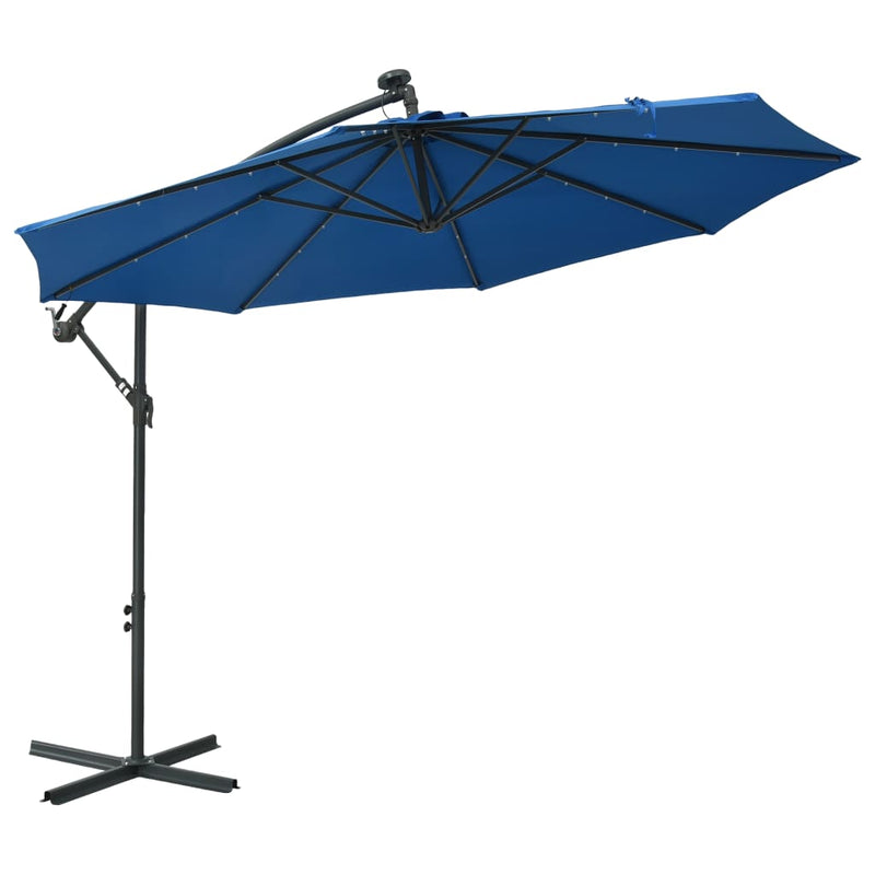Cantilever Umbrella with LED Lights and Steel Pole 118.1" Azure