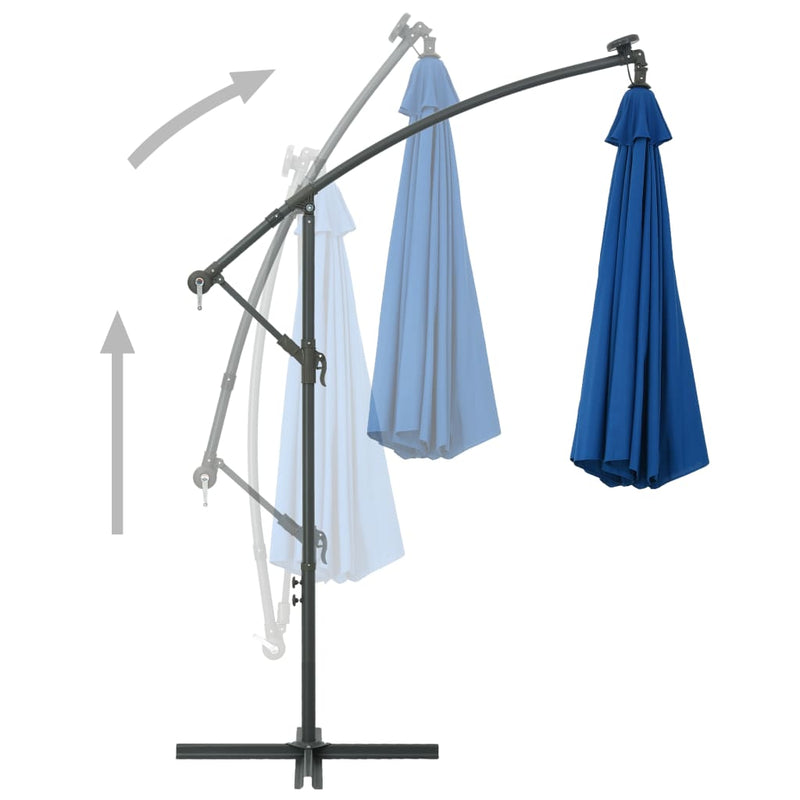 Cantilever Umbrella with LED Lights and Steel Pole 118.1" Azure