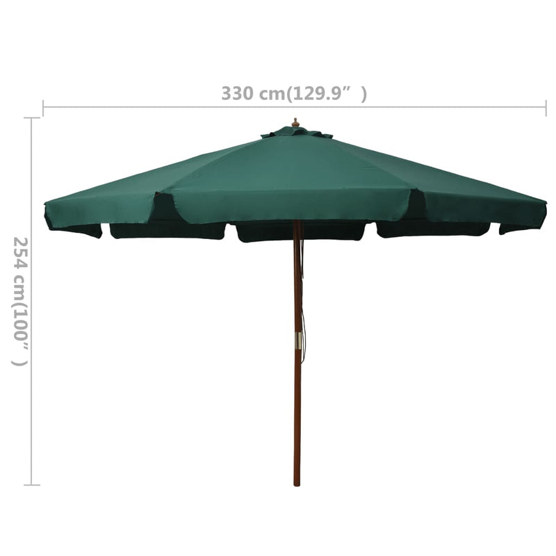 Outdoor Parasol with Wooden Pole 129.9" Green
