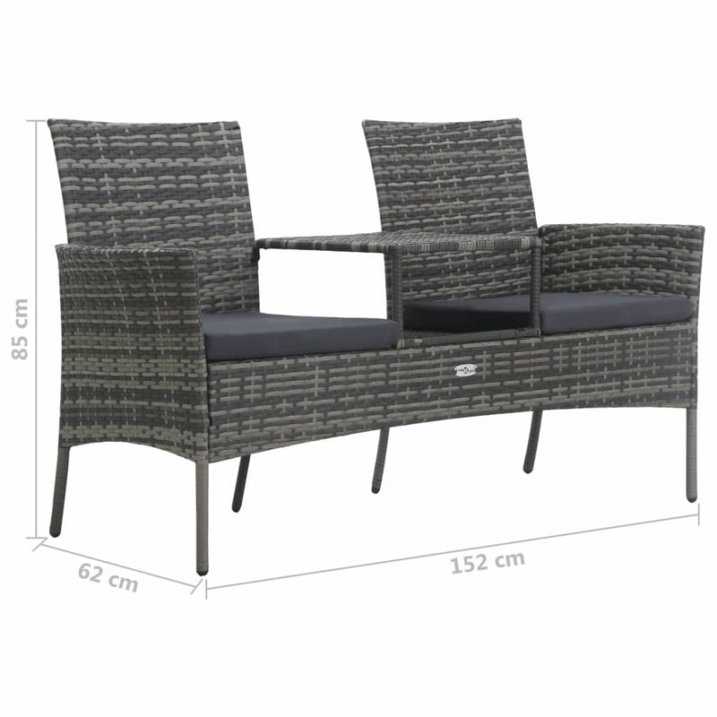 2-Seater Patio Sofa with Tea Table Poly Rattan Anthracite