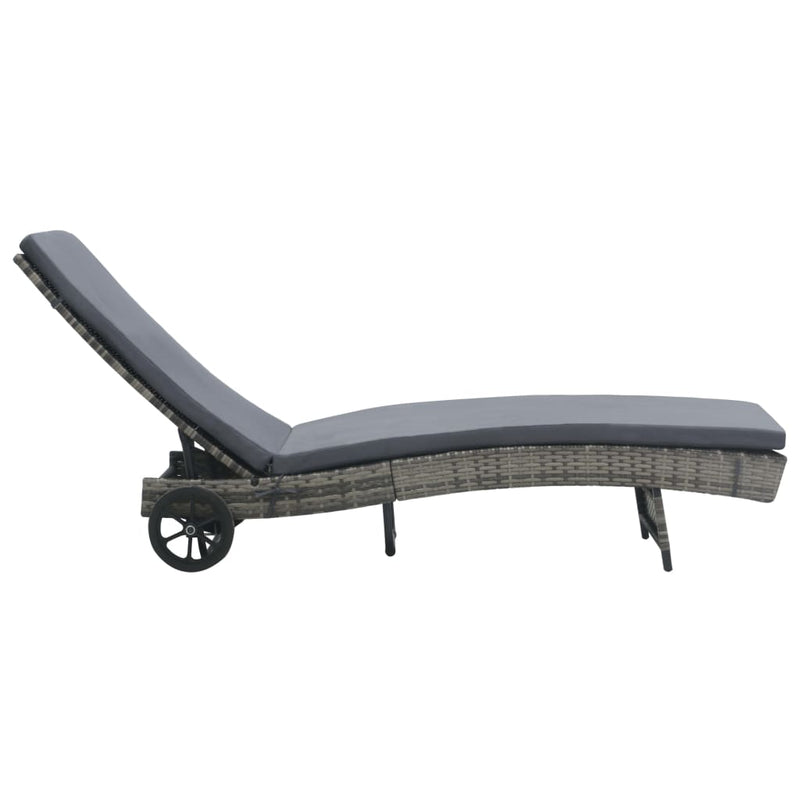 Sun Lounger with Wheels and Cushion Poly Rattan Anthracite