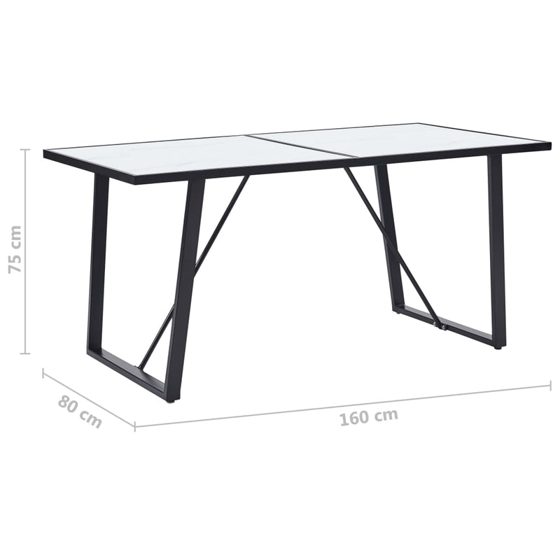 Dining Table White 63"x31.5"x29.5" Tempered Glass