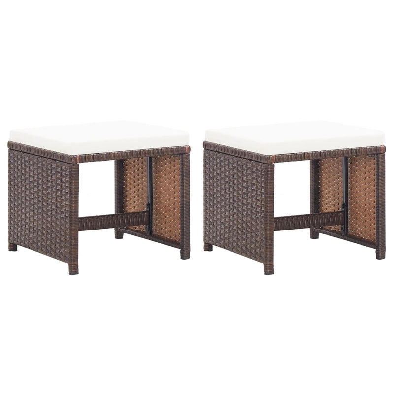 Patio Stools 2 pcs with Cushions Poly Rattan Brown