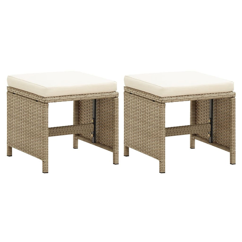 Patio Stools 2 pcs with Cushions Poly Rattan Beige