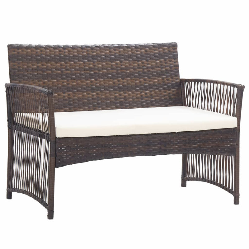 4 Piece Patio Lounge Set with Cushion Poly Rattan Brown
