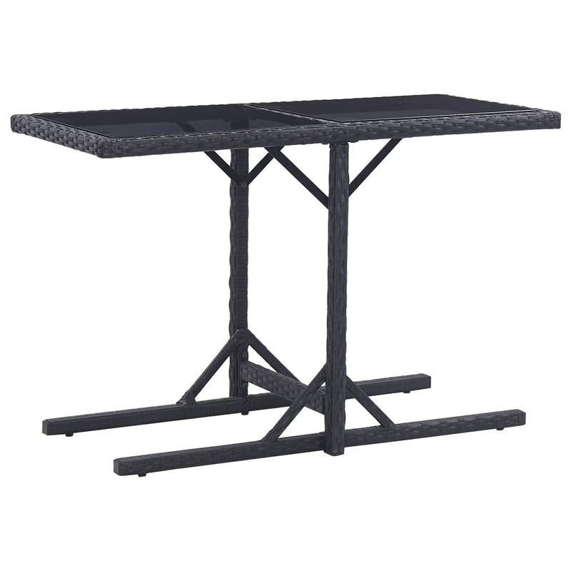 Patio Table Black 43.3"x20.9"x28.3" Glass and Poly Rattan