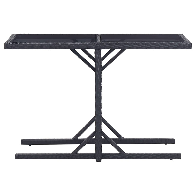 Patio Table Black 43.3"x20.9"x28.3" Glass and Poly Rattan