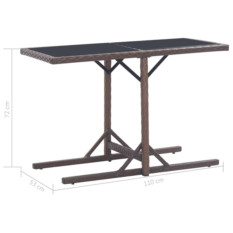 Patio Table Brown 43.3"x20.9"x28.3" Glass and Poly Rattan