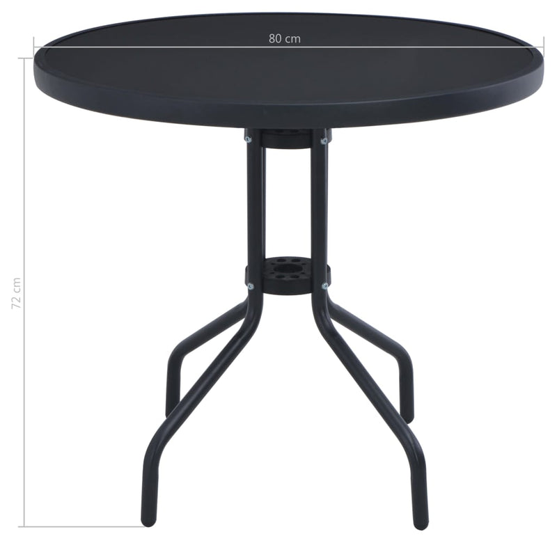 Patio Table Black 31.5" Steel and Glass
