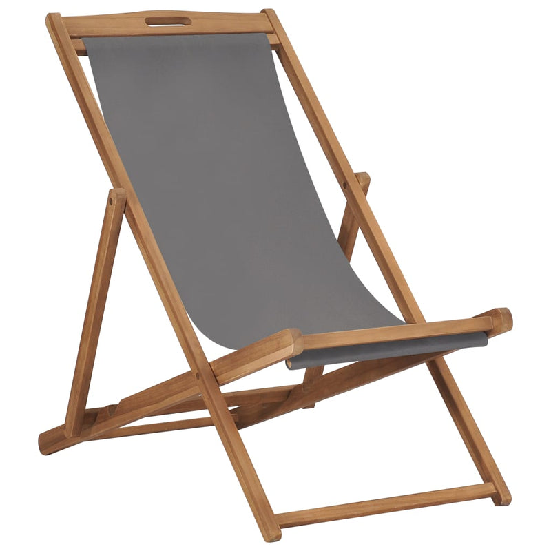 Folding Beach Chair Solid Teak Wood Gray