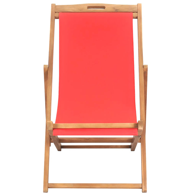 Folding Beach Chair Solid Teak Wood Red