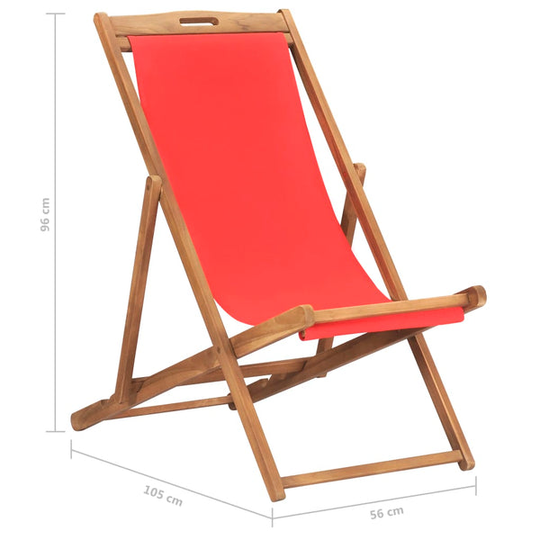 Folding Beach Chair Solid Teak Wood Red
