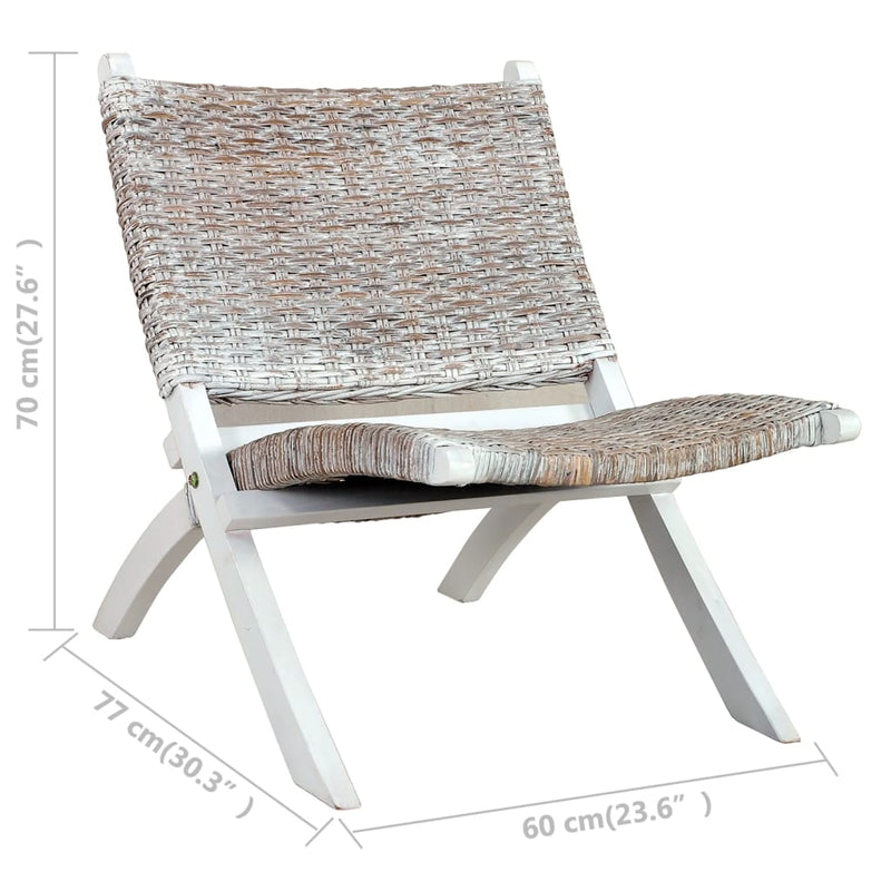 Relaxing Chair White Natural Kubu Rattan and Solid Mahogany Wood