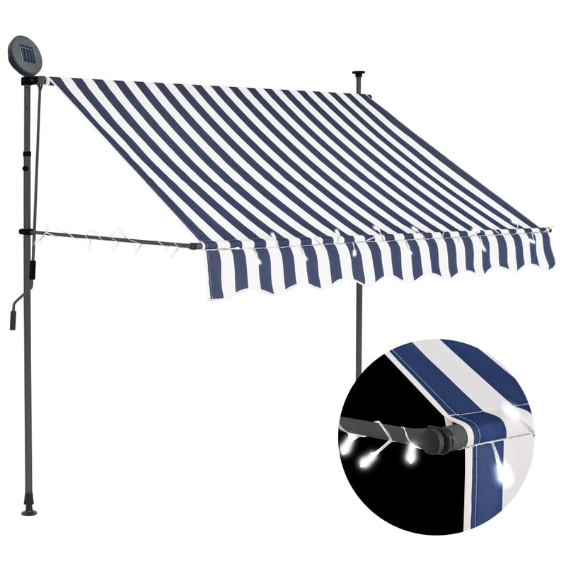 Manual Retractable Awning with LED 59.1" Blue and White