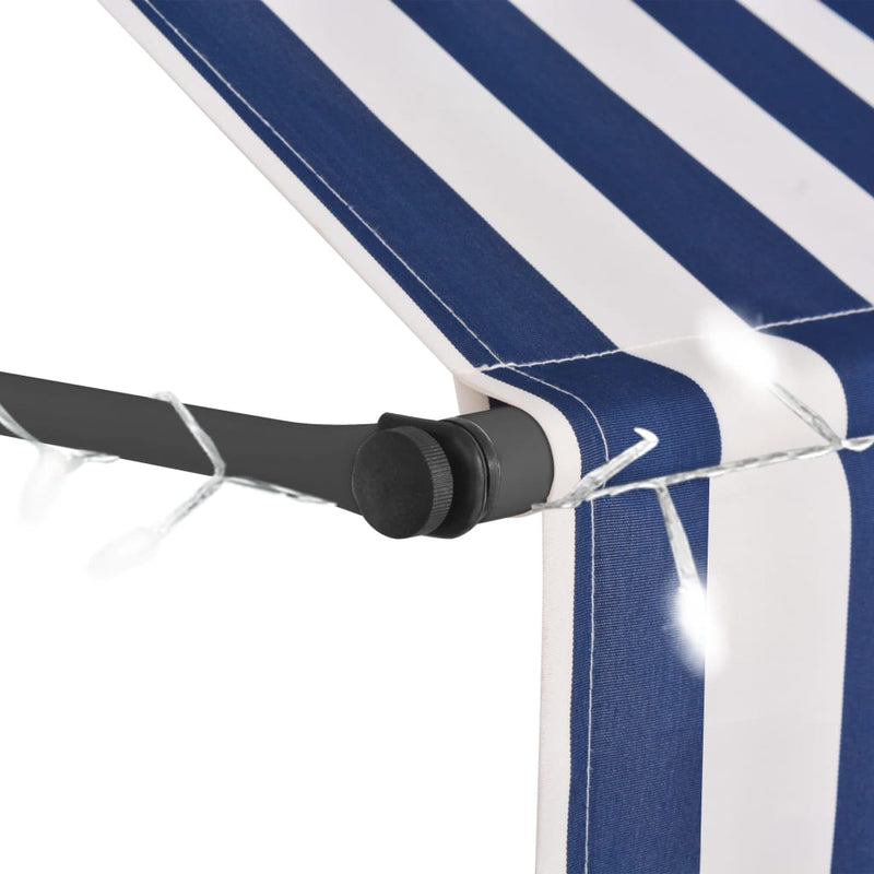 Manual Retractable Awning with LED 78.7" Blue and White