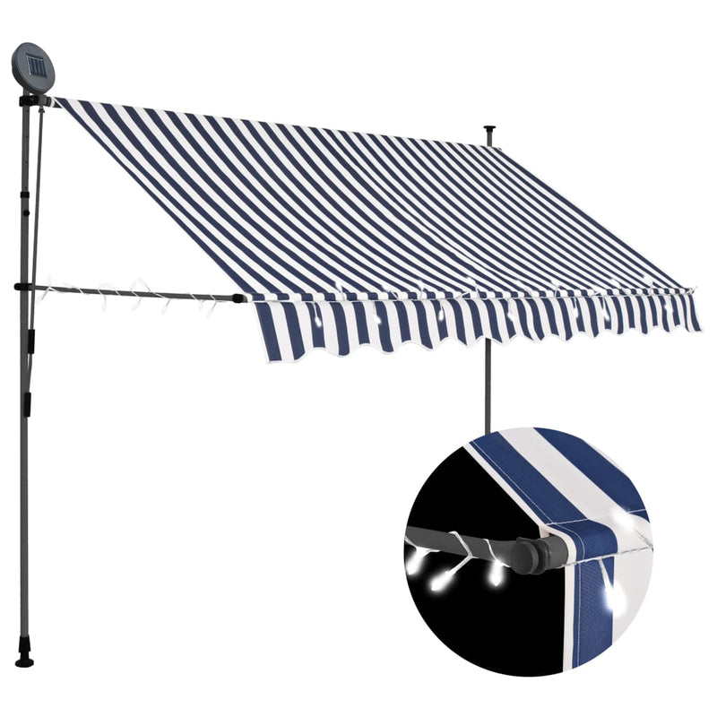 Manual Retractable Awning with LED 118.1" Blue and White