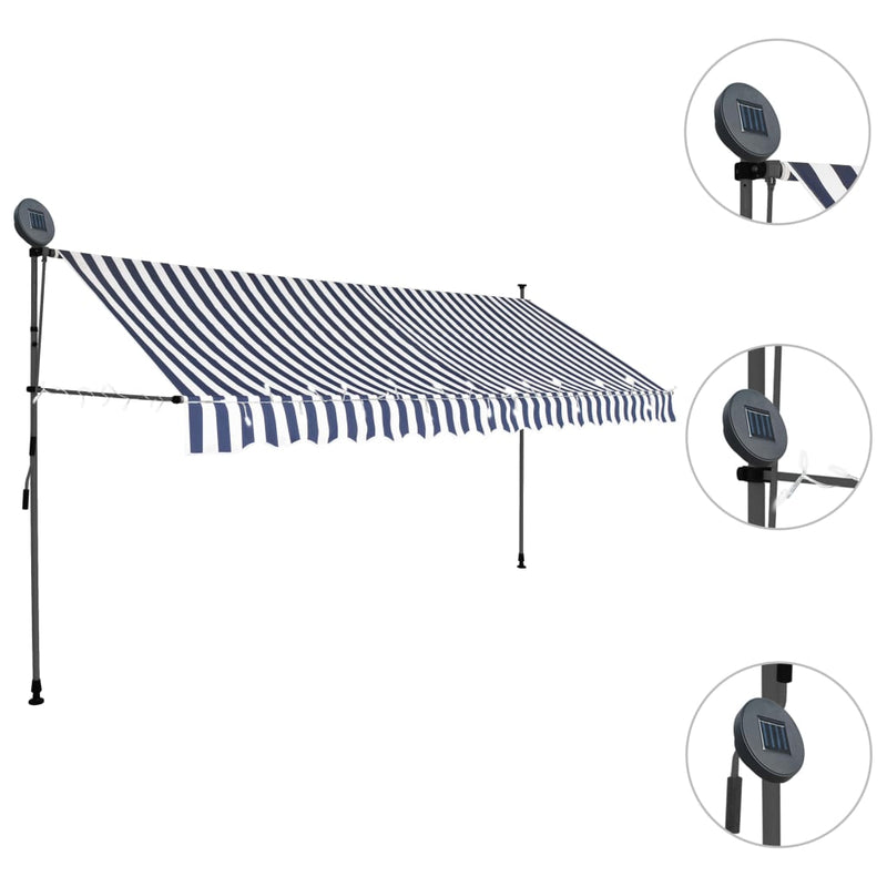 Manual Retractable Awning with LED 137.8" Blue and White