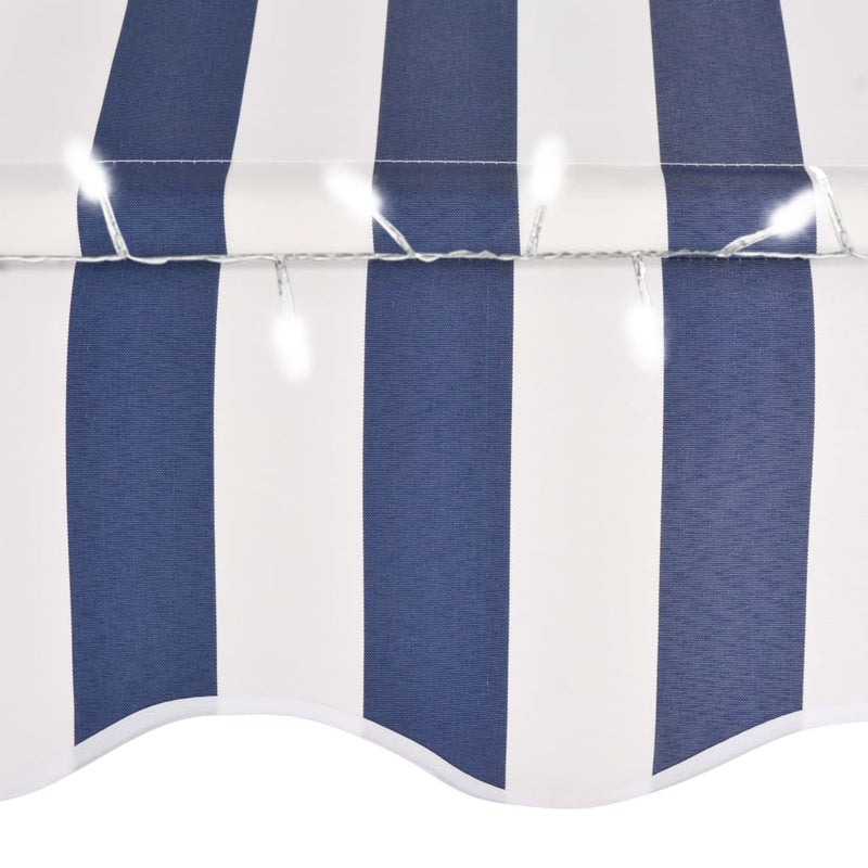 Manual Retractable Awning with LED 137.8" Blue and White
